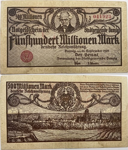 Banknot 500 mln marek 1923 r. Wolne Miasto Gdańsk