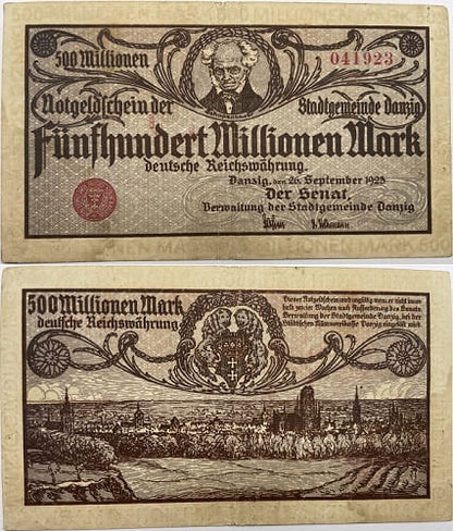 Banknot 500 mln marek 1923 r. Wolne Miasto Gdańsk