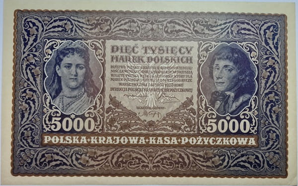 Banknot 5000 marek 1920 stan 1