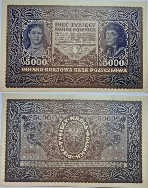 Banknot 5000 marek 1920 stan 1