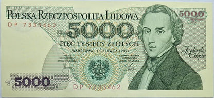 Banknot 5000 zł 1982 Fryderyk Chopin