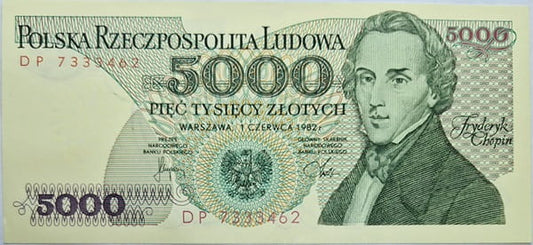 Banknot 5000 zł 1982 Fryderyk Chopin
