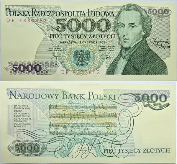 Banknot 5000 zł 1982 Fryderyk Chopin