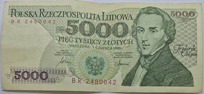 Banknot 5000 zł 1986 Fryderyk Chopin stan 2