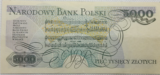 Banknot 5000 zł Fryderyk Chopin 1986 r. Błąd