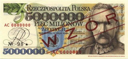Banknot 5000000 zł Józef Piłsudski UNC replika
