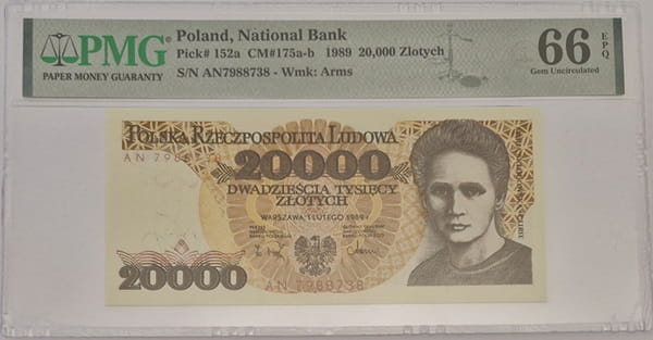 Banknot 20000 złotych 1989 PMG 66 EPQ