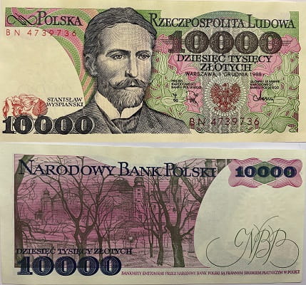 Banknot 10000 zł Stanisław Wyspiański 1988 stan 2