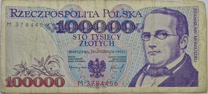 Banknot 100000 zł 1993 Moniuszko stan 3