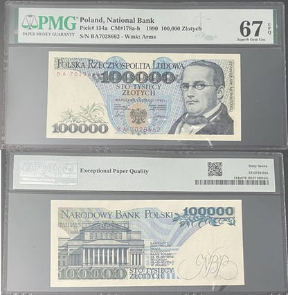 Banknot 100000 zł Moniuszko 1990 PMG 67 EPQ