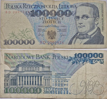 Banknot 100000 zł 1990 Moniuszko stan 3