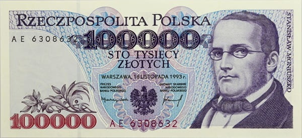 Banknot 100000 zł 1993 Moniuszko stan 1