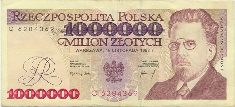 Banknot 1000000 zł 1993 Władysław Reymont stan 3