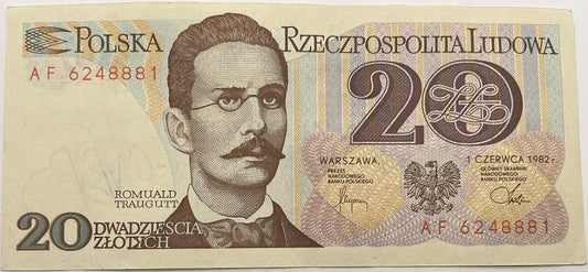 Banknot 20 zł 1982 Traugutt stan +2