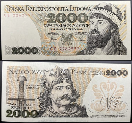 Banknot 2000 zł 1982 Mieszko I stan 1
