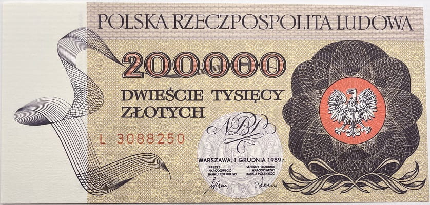Banknot 200000 zł 1989 stan 1