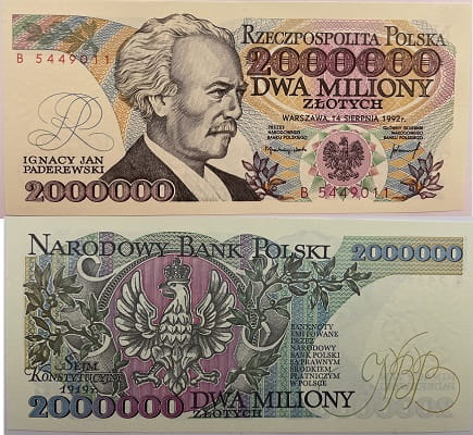 Banknot 2000000 zł 1992 Paderewski stan 1