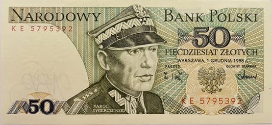 Banknot 50 zł 1988 Karol Świerczewski UNC