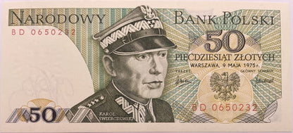 Banknot 50 zł 1975 Karol Świerczewski UNC