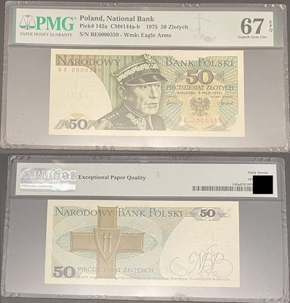 Banknot 50 złotych 1975 PMG 67 EPQ Niski numer 359