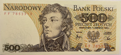 Banknot 500 zł 1982 Tadeusz Kościuszko stan 1