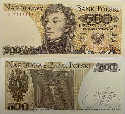 Banknot 500 zł 1982 Tadeusz Kościuszko stan 1