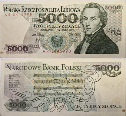 Banknot 5000 zł 1982 Fryderyk Chopin stan 2