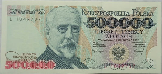 Banknot 500000 zł 1993 Henryk Sienkiewicz stan 1