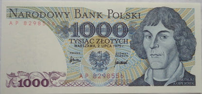 Banknot 1000 zł 1975 Mikołaj Kopernik stan 1
