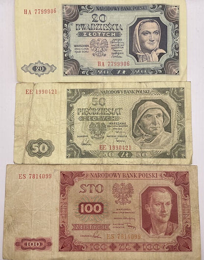 Banknoty 20 zł 50 zł 100 zł zestaw 1948