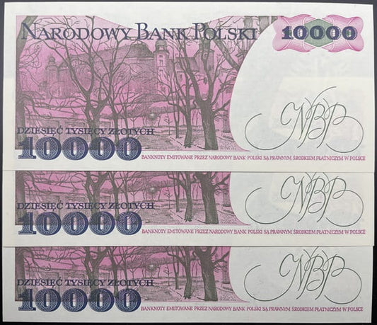 Banknot 10000 zł 1988 Stanisław Wyspiański 3 kolejne