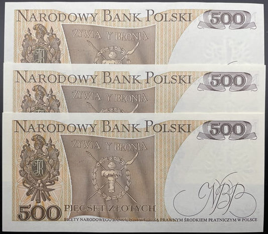 Banknot 500 zł 1982 Tadeusz Kościuszko 3 kolejne