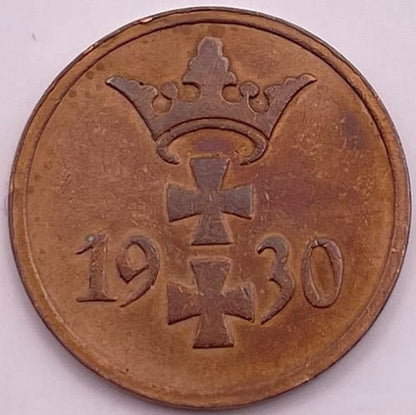 Moneta 1 fenig Wolne Miasto Gdańsk 1930