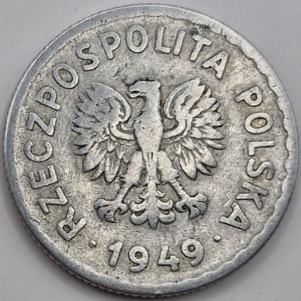 Moneta 1 złoty 1949 bz stan 3 aluminium