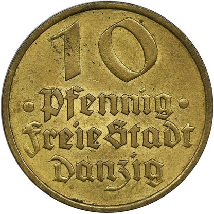 Moneta 10 fenigów Wolne Miasto Gdańsk 1932 r. stan 1