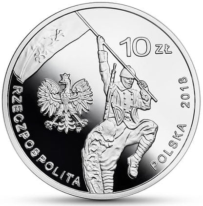 Moneta 10 zł 100-lecie czynu zbrojnego Polonii amerykańskiej 2018 r.
