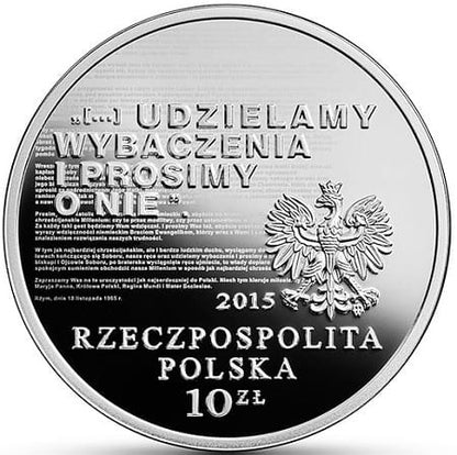 Moneta 10 zł 50. rocz. wystosowania orędzia biskupów 2015 r.