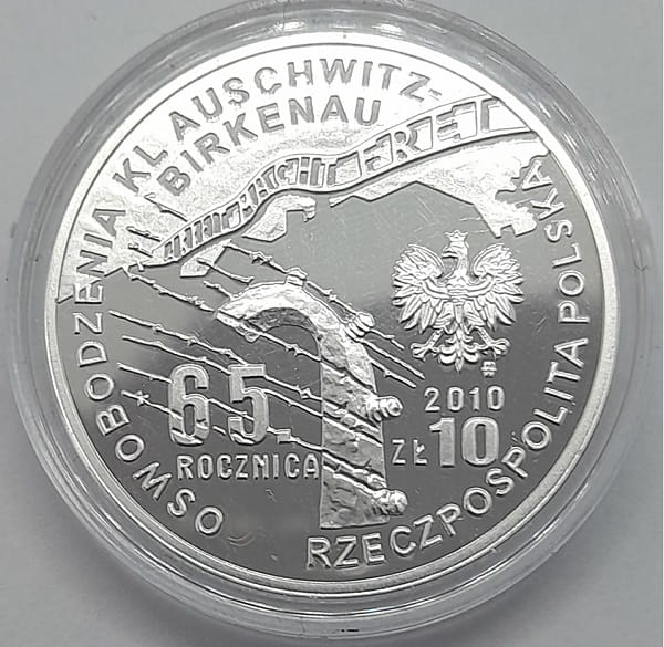 Moneta 10 zł 65. rocz. oswobodzenia KL Auschwitz-Birkenau 2010
