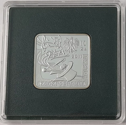 Moneta 10 zł Jeremi Przybora Jerzy Wasowski kwadrat 2011 r.