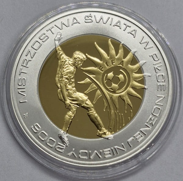 Moneta 10 zł MŚ w piłce nożnej Niemcy plater 2006