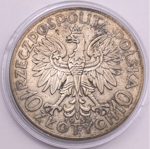 Moneta 10 złotych 1933 r. Polonia Głowa Kobiety stan 3