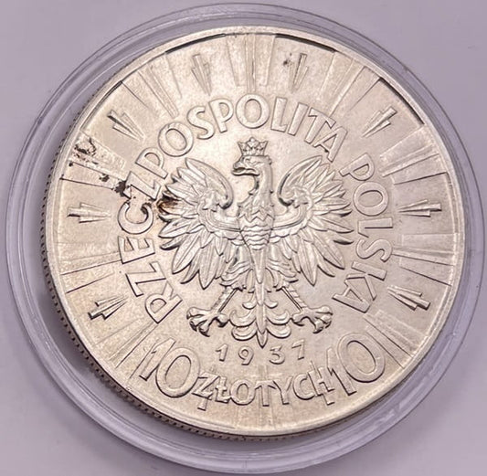 Moneta 10 złotych 1937 r. Józef Piłsudski stan 2