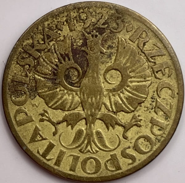Moneta 2 grosze 1923 r. mosiądz