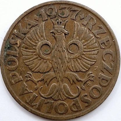 Moneta 2 grosze 1937 stan 2