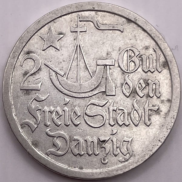 Moneta 2 guldeny 1923 r. Wolne Miasto Gdańsk