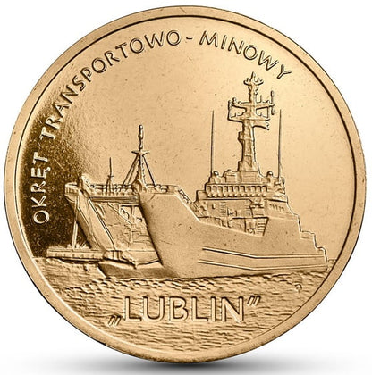 Moneta 2 zł okręt transportowo-minowy Lublin 2013