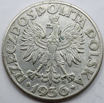 Moneta 2 zł Żaglowiec 1936 r stan 3