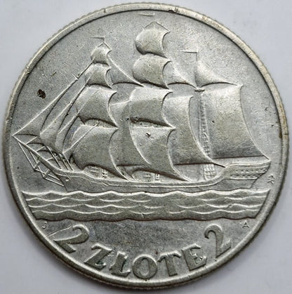 Moneta 2 zł Żaglowiec 1936 r stan 3