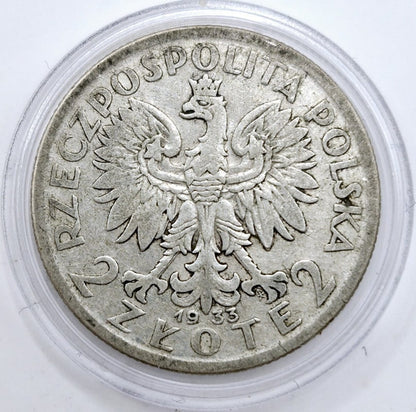 Moneta 2 złote 1933 Polonia Głowa Kobiety stan 3