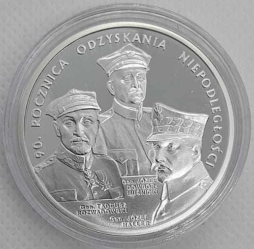 Moneta 20 zł 90 rocznica odzyskania niepodległości 2008